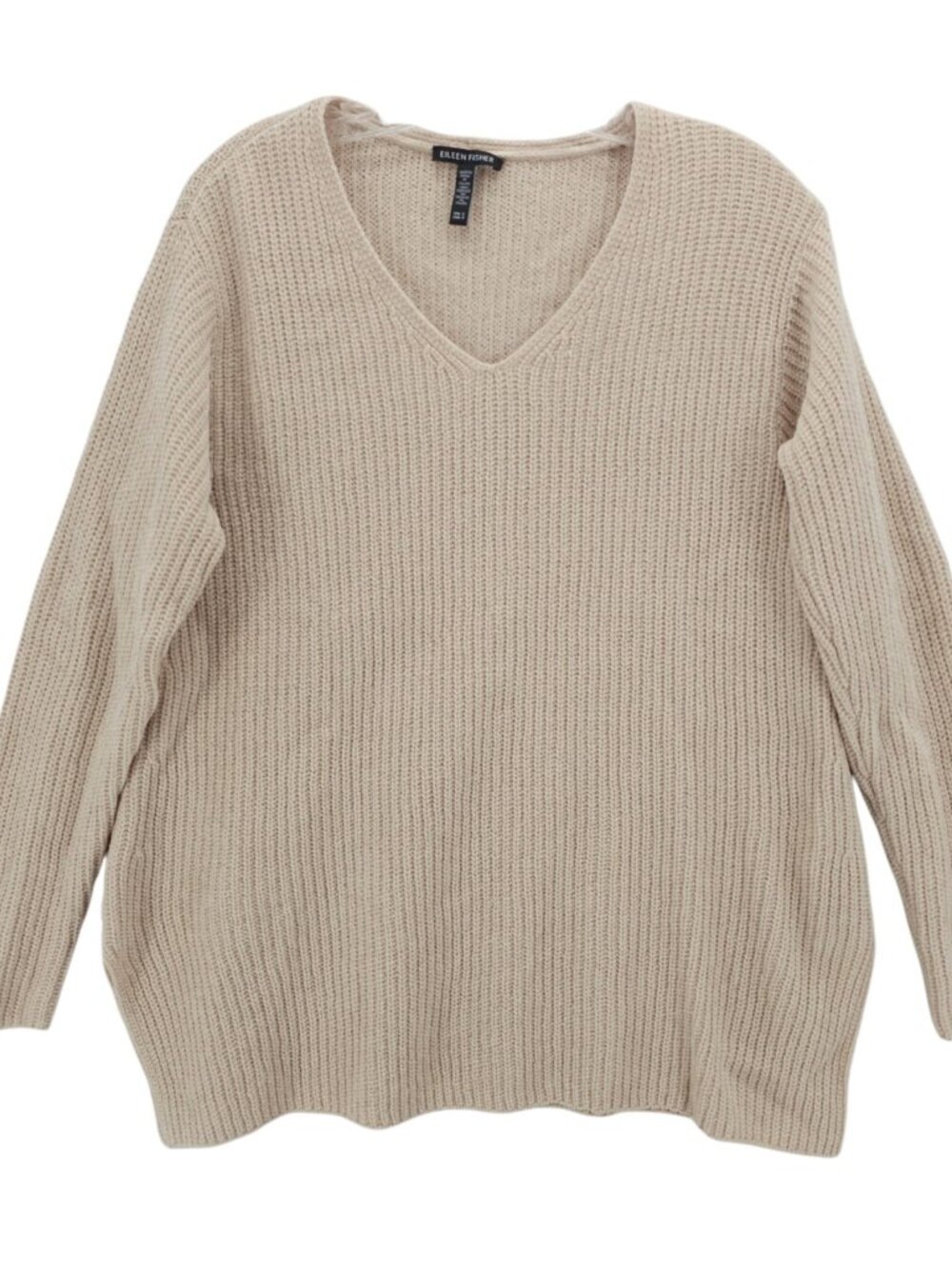 EILEEN FISHER Chenille Organic Cotton V-Neck Top Sweater Beige EUC Size SMALL